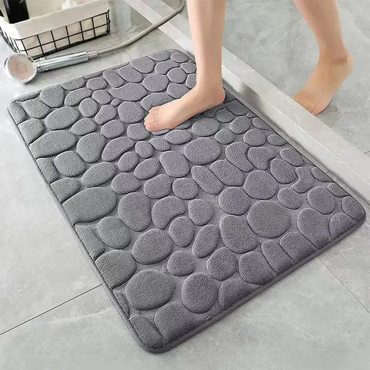 Cobblestone Bath Mat – Non-Slip Absorbent Floor Rug for Bathroom Decor