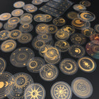 Glitter Gold PET Adhesive Stickers – Celestial Stars and Moon for Journaling