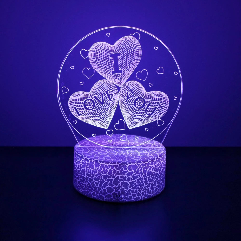 3D Heart LED Night Light – Romantic Illusion Lamp for Valentine's Day Gifts