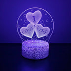 3D Heart LED Night Light – Romantic Illusion Lamp for Valentine's Day Gifts
