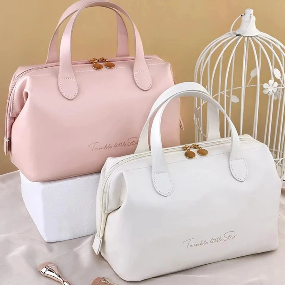 Large PU Travel Cosmetic Bag – Waterproof Toiletry Organizer for Makeup