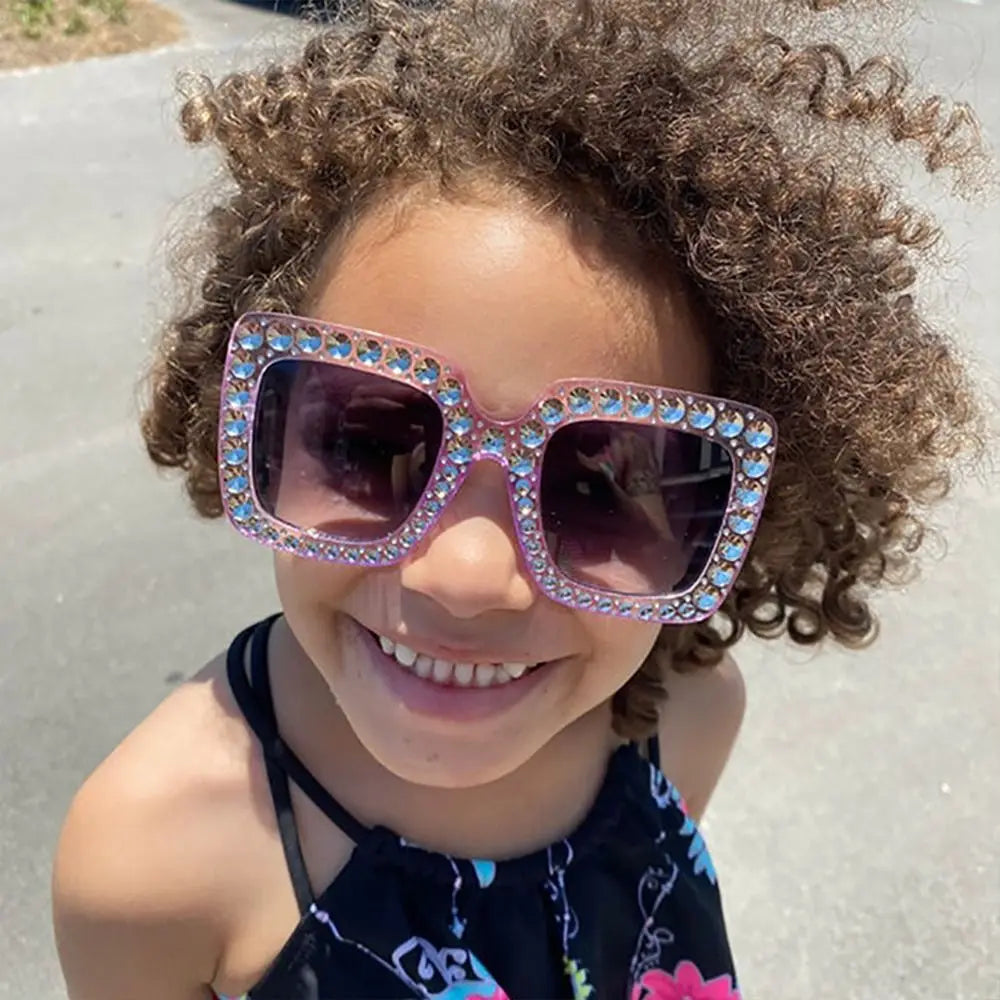 Rhinestone Square Sunglasses – UV400 Kids Eyewear for Outdoor Sun Protection