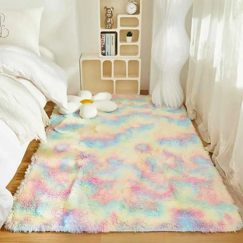 Plush Gray Area Rug – Fluffy Anti-Slip Velvet Carpet for Living Room Decor