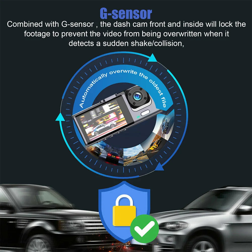 Triple Lens Car Dash Cam – 1080P 3-Channel Video Recorder for Vehicle Security