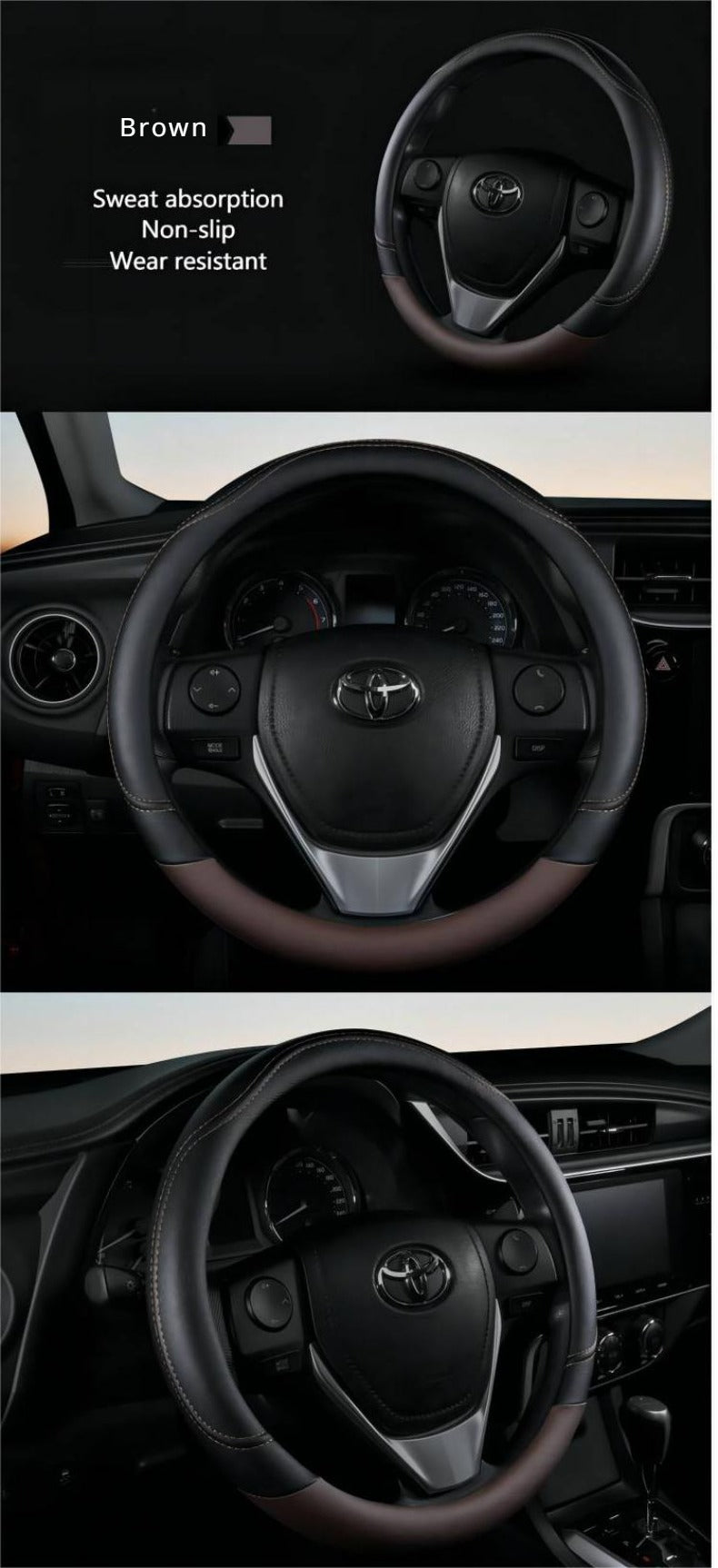 PU Leather Steering Wheel Cover – Non-Slip Grip for Universal Car Interior