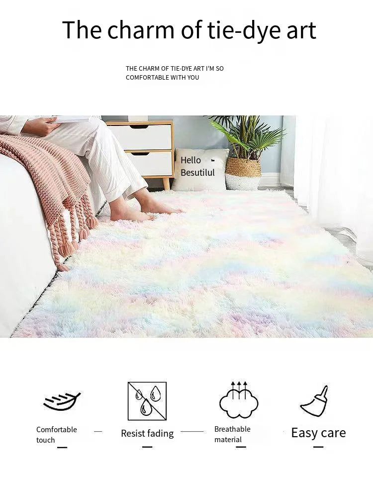 Silk Wool Shaggy Area Rug – Non-Slip Soft Plush Mat for Bedroom Decor