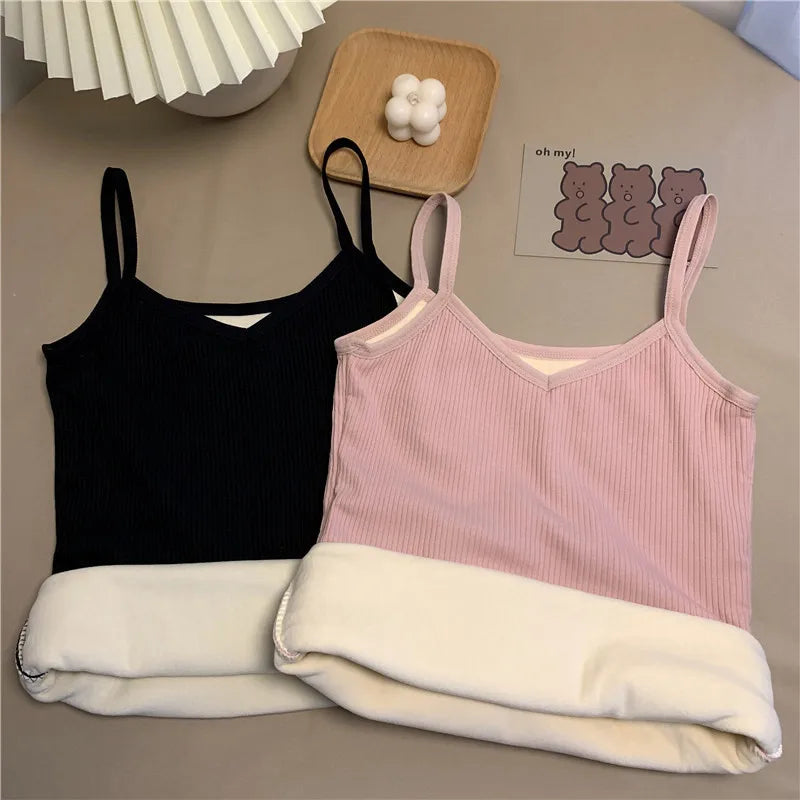 Velvet Corset Tank Top – Slim Fleece Winter Base Layer for Women