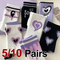 Heart-Shaped Printed Mid Tube Socks – Breathable Cotton for Casual Daily Wear