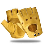 Mens Fingerless Leather Gloves – Goatskin Motorcycle Driving for Cycling