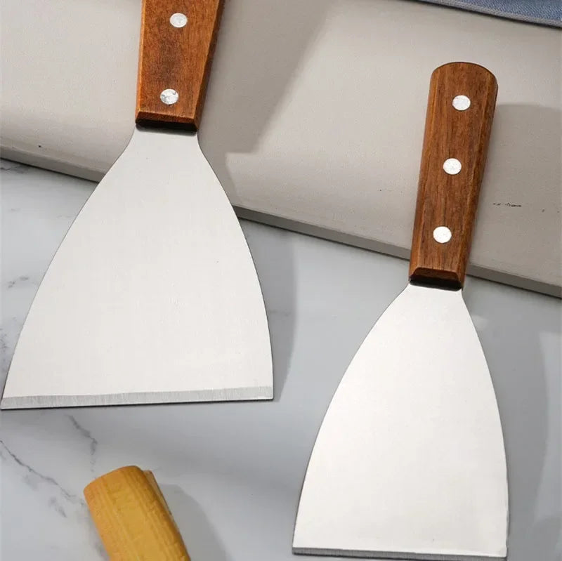 Stainless Steel Oblique Spatula – Wooden Handle for Grilling and Cooking