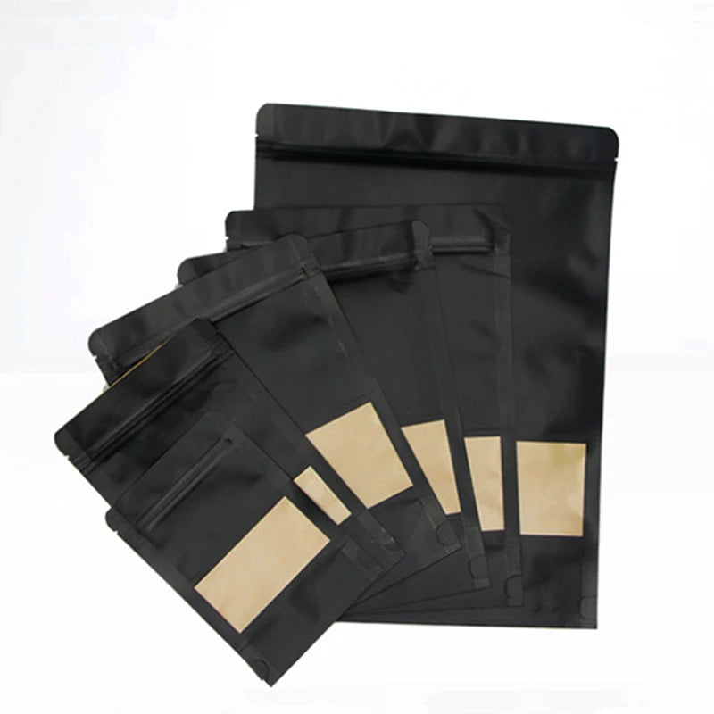 Kraft Paper Stand Up Pouches – Resealable Window Bags for Food Storage