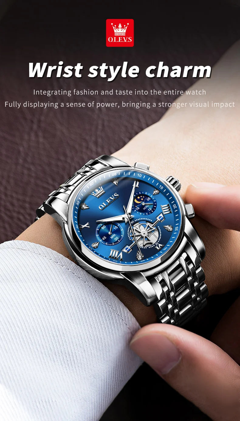 Quartz Chronograph Watch – Moon Phase Luminous Wristwatch for Men