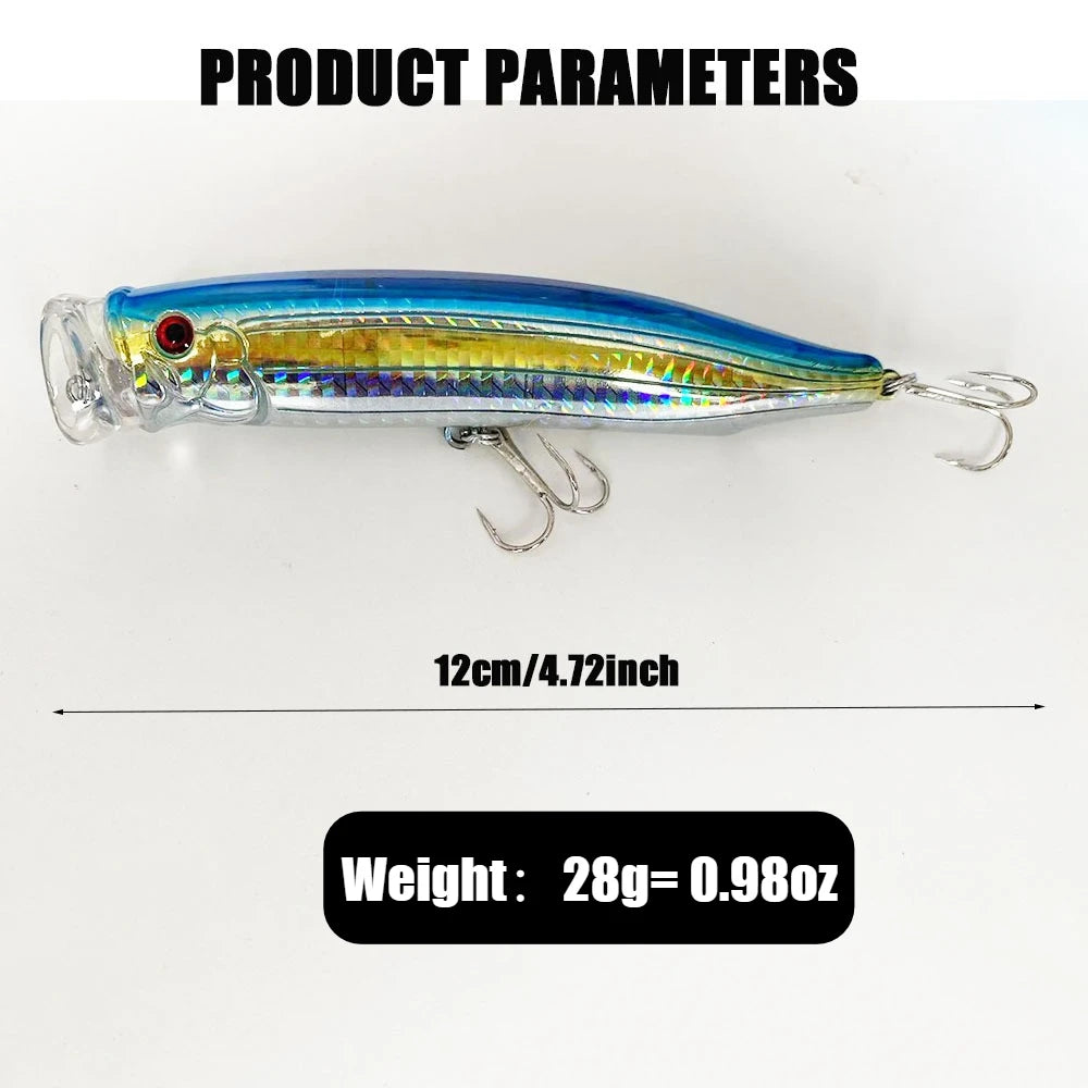 Reinforced Popper Fishing Lure – 28g Wire-Integrated Bait for Seabass Casting