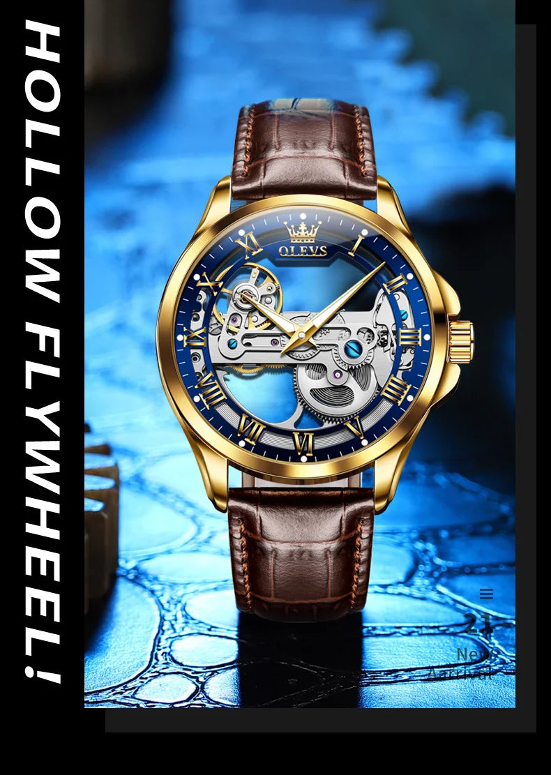 Automatic Skeleton Mechanical Watch – Transparent Leather Strap for Business Men