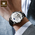 OLEVS Automatic Mechanical Watch – Leather Strap Flywheel for Business Casual