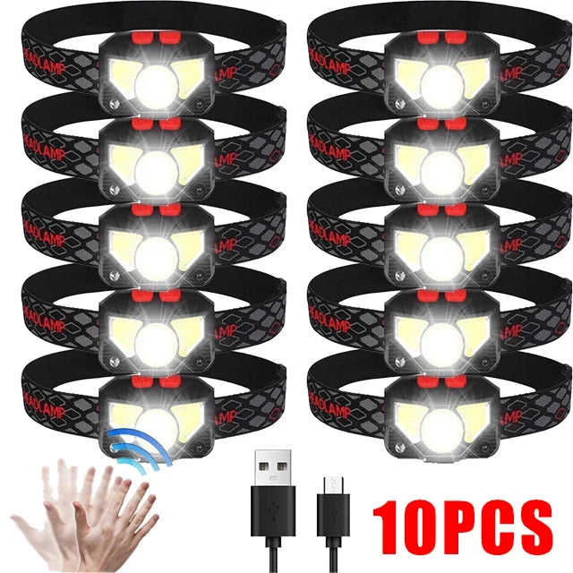 Rechargeable LED Headlamp – Motion Sensor Flashlight for Outdoor Camping