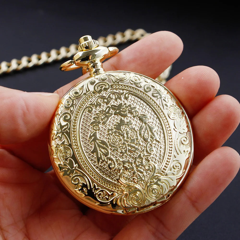Vintage Gold Quartz Pocket Watch – Minimalist Necklace for Unique Gifts