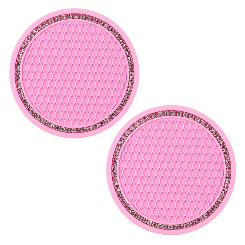 Bling Rhinestone Car Coasters – Anti-Slip Cup Holder Mats for Auto Interior