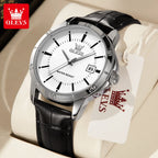 OLEVS Quartz Wristwatch – Leather Strap Classic Date for Men's Business