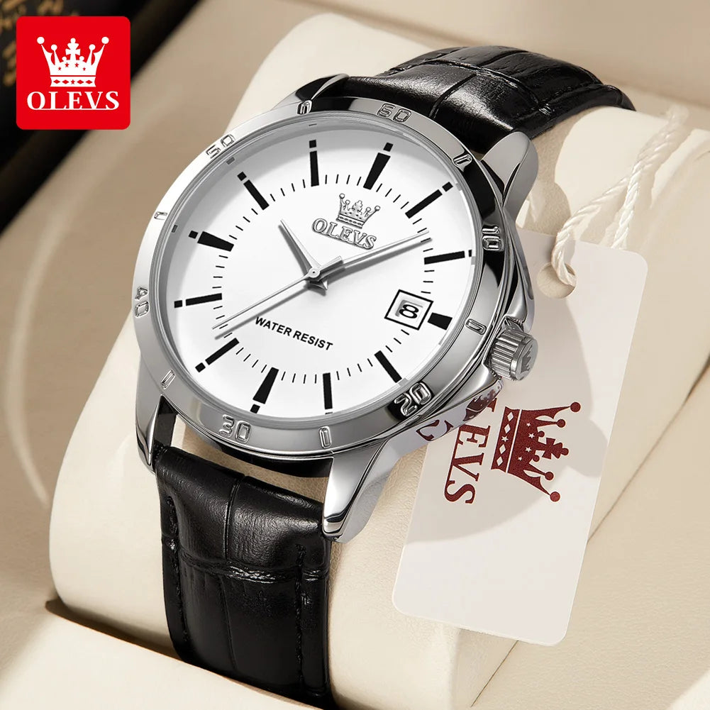 OLEVS Quartz Wristwatch – Leather Strap Classic Date for Men's Business