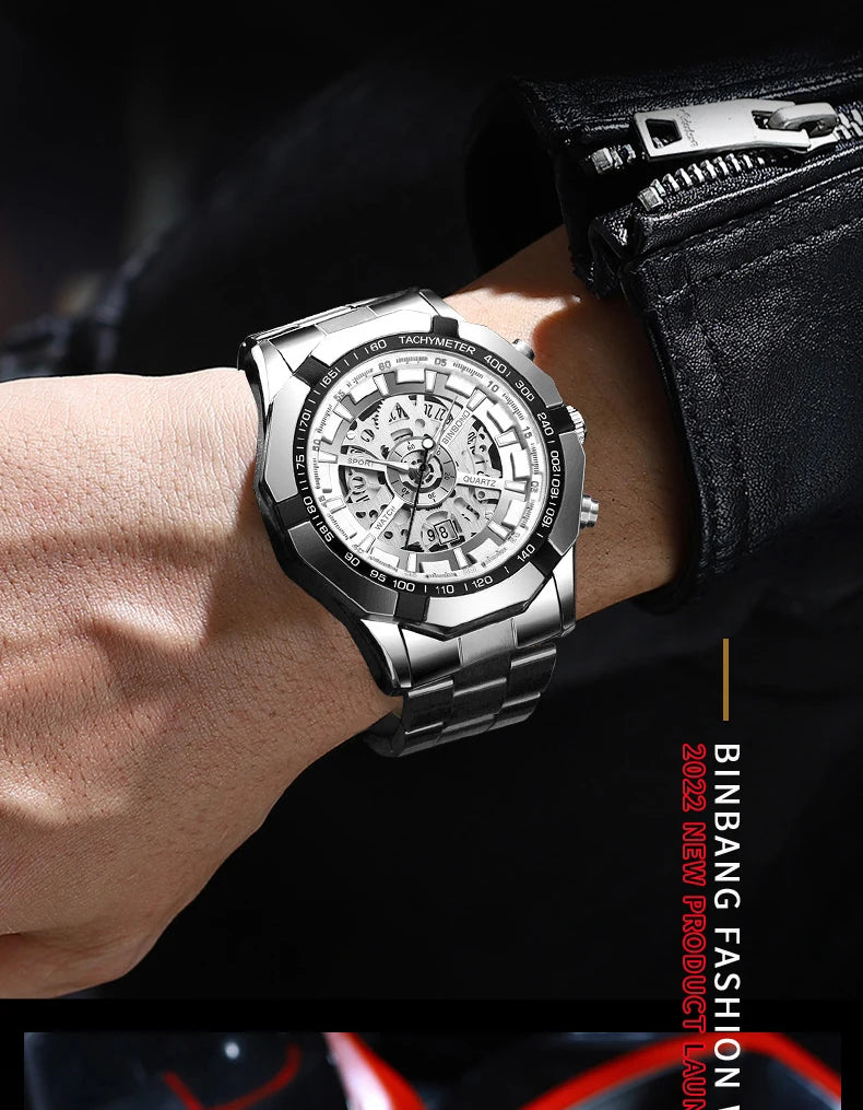 Stainless Steel Quartz Watch – Waterproof Luminous Calendar for Business Men