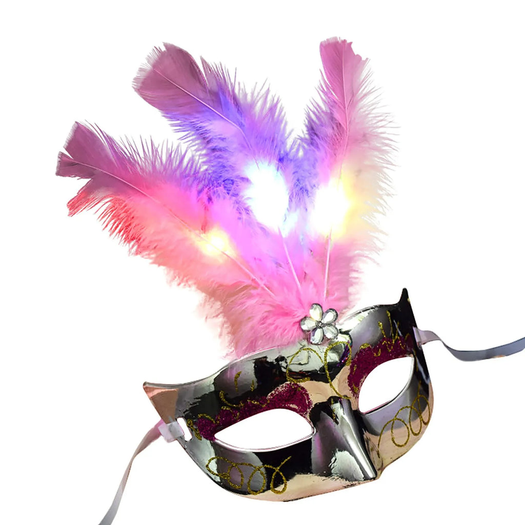 LED Feather Masquerade Mask – Glowing Venice Carnival Cosplay Costume