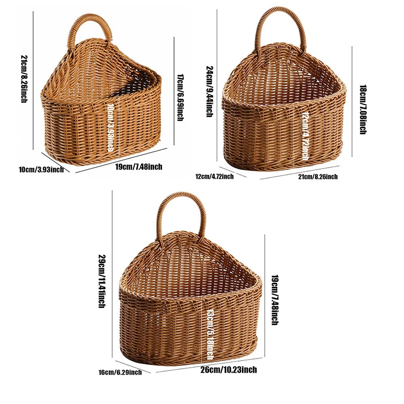 Wall Mounted Rattan Basket – Decorative Plastic Storage for Kitchen Home