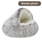 Semi-Enclosed Plush Pet Bed – Warm Winter Shell Nest for Cats and Small Dogs