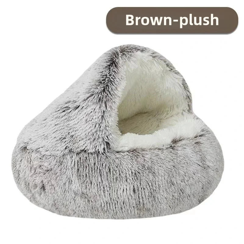 Semi-Enclosed Plush Pet Bed – Warm Winter Shell Nest for Cats and Small Dogs