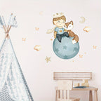 Cute Prince Fox Wall Decals – Cartoon Balloon Star Decor for Nursery Bedroom
