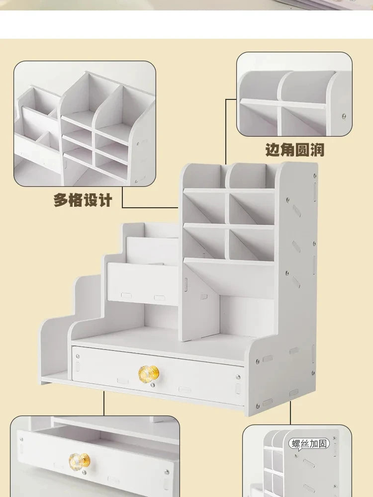 Wooden Desk Organizer – Desktop Stationery Storage for Home Office