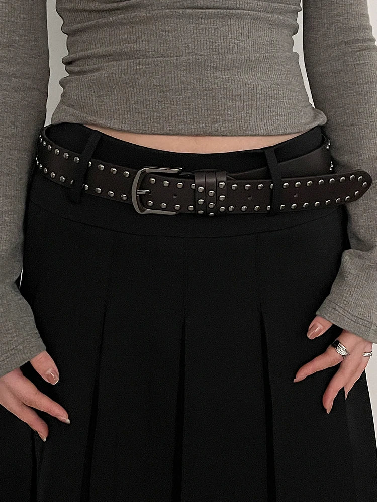 Rivet Studded Leather Belt – Fashion Waist Accessory for Women