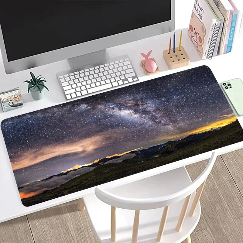 Large Starlit Sky Desk Mat – Anti-slip Rubber Pad for Gaming and Office