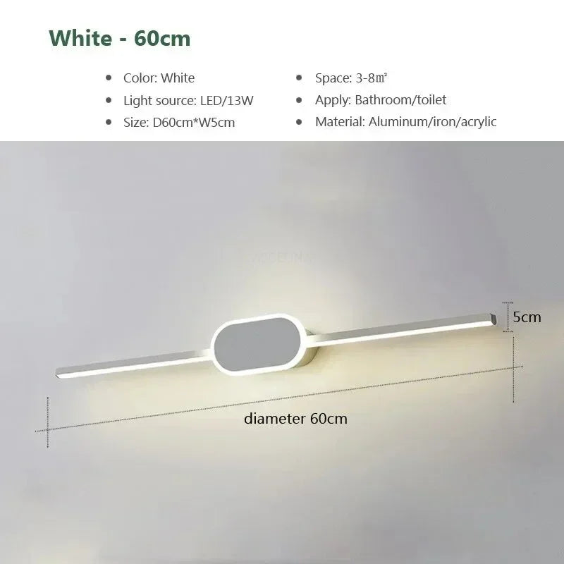 LED Mirror Front Wall Sconce – 40-80cm Strip Light for Bathroom Decor