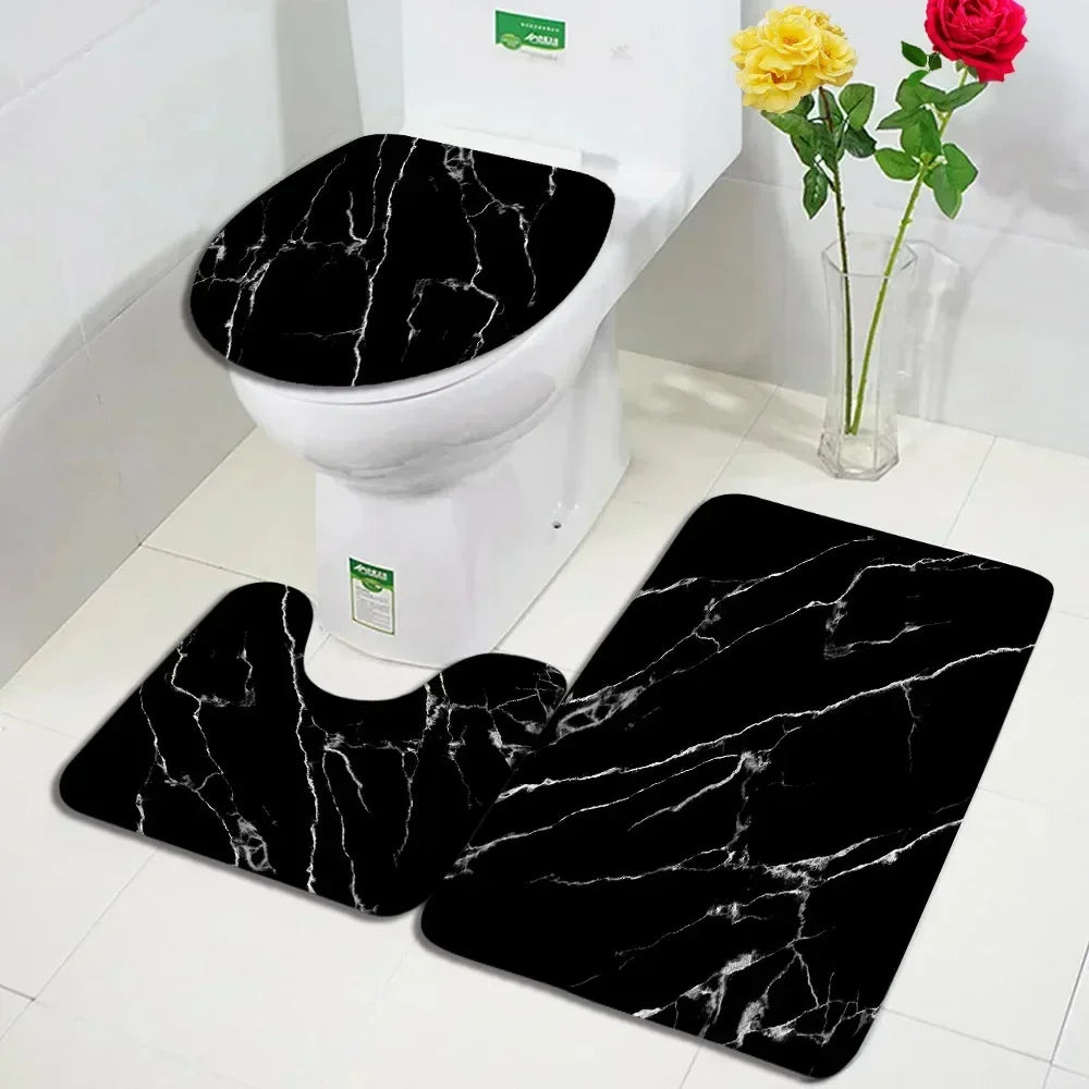 Abstract Marble Bath Mat Set – Geometric Non-slip Rugs for Bathroom Decor