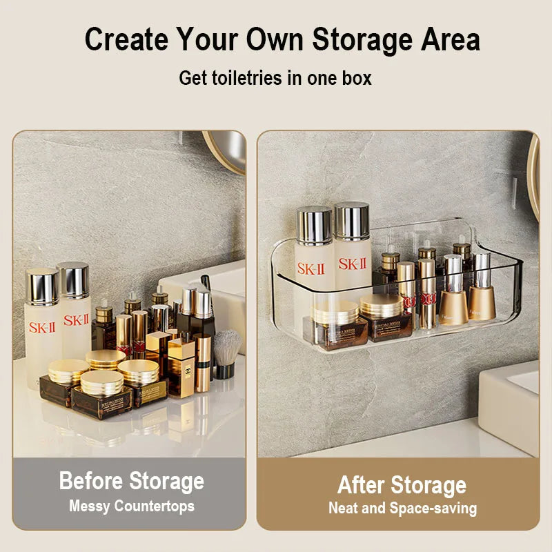 Transparent PET Storage Rack – Adhesive Wall Mounted Shelf for Bathroom Kitchen
