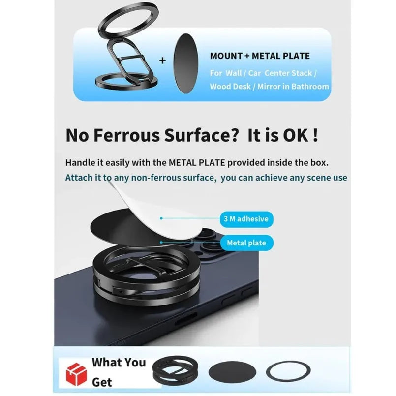 Magnetic Phone Ring Holder – Double-Sided Kickstand for MagSafe iPhone
