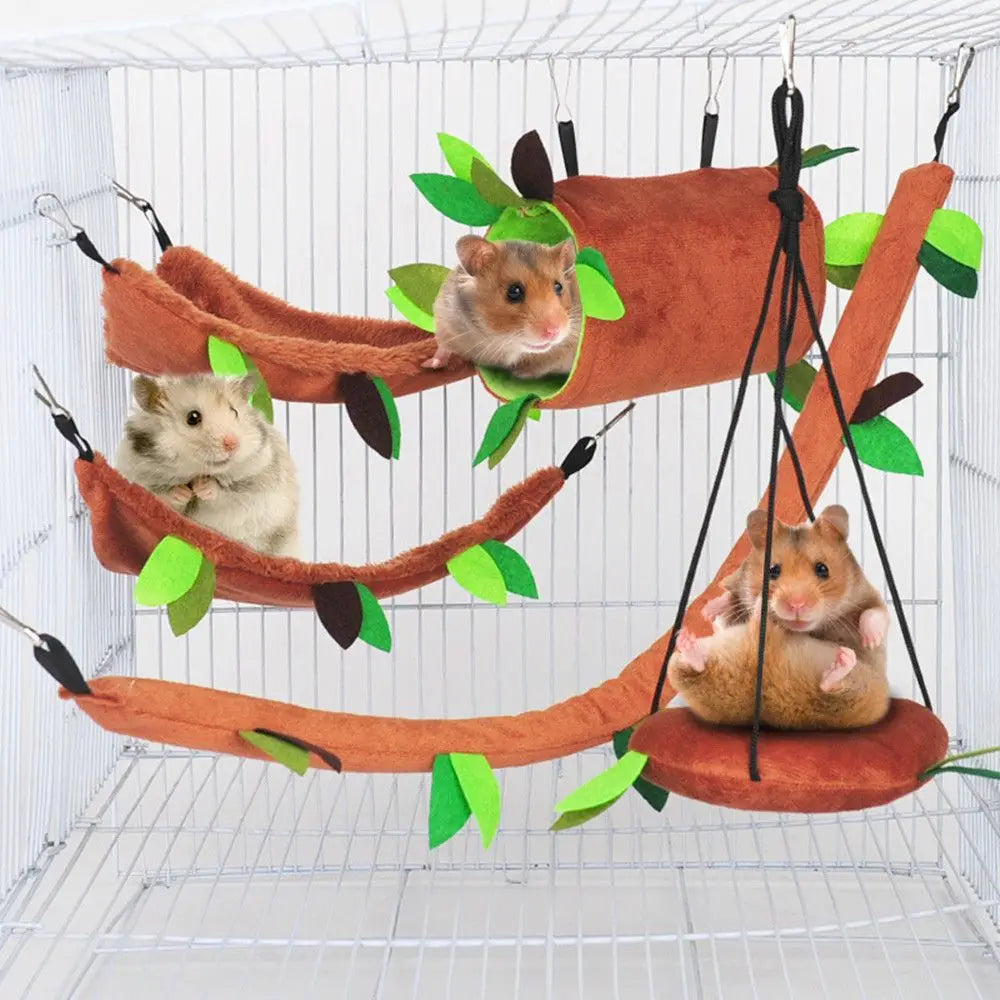 Plush Hamster Hanging Tunnel – Warm Cage Swing Set for Small Animals