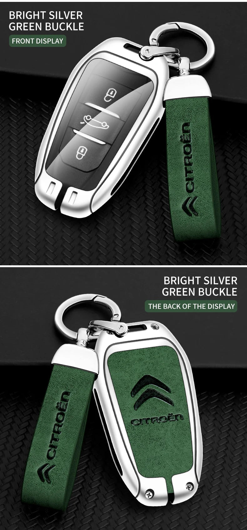 Zinc Alloy Leather Car Key Case – Protective Remote Cover for Citroen Models