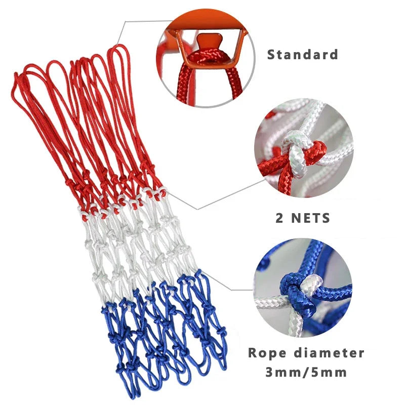 Tri-Color Basketball Net – Heavy-Duty Nylon Rim for Outdoor Sports
