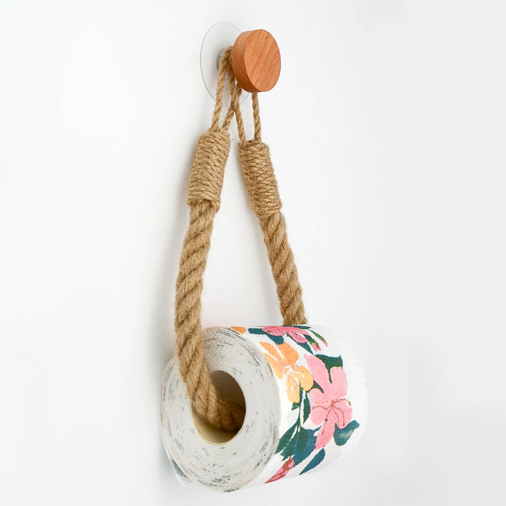 Adhesive Hemp Paper Towel Holder – Wall Mounted Rack for Bathroom Storage