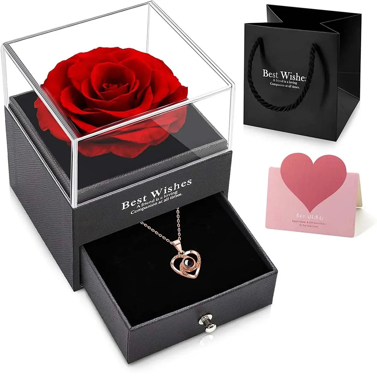 Hollow Zircon Love Heart Necklace – Eternal Flower Gift Box for Mother's Day