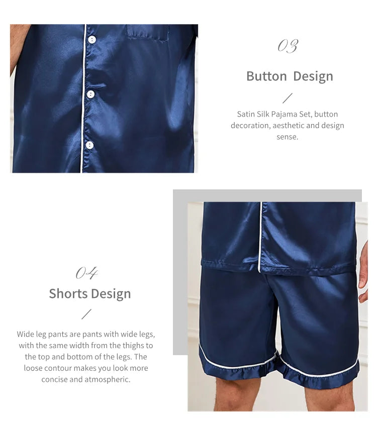 Satin Pajama Set – Short Sleeve Button-Down Sleepwear for Men