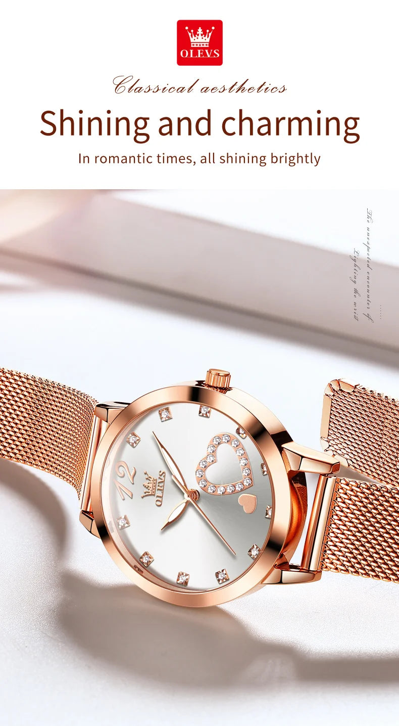 Quartz Women's Watch – Milanese Mesh Band with Diamond Accents for Daily Wear
