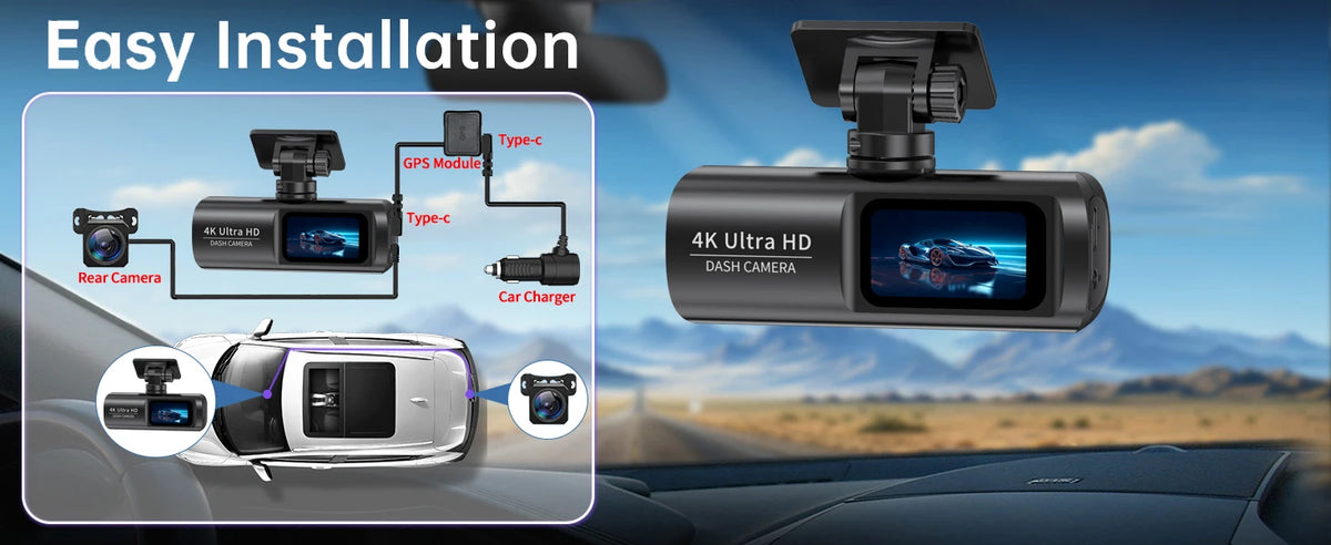 4K Dual Dash Cam – GPS WiFi Driving Recorder for Car Security