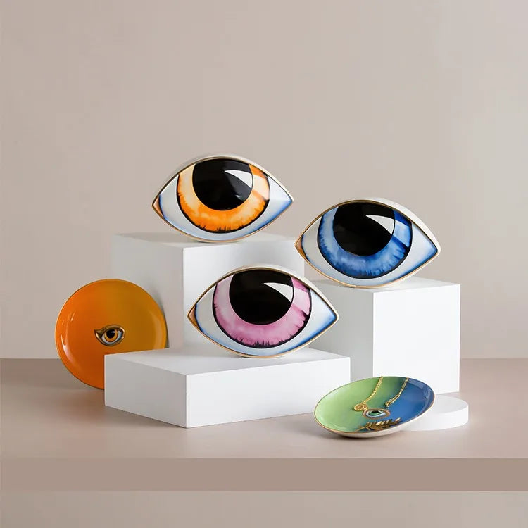 Ceramic Evil Eye Figurine – Lucky Amulet Ornament for Home Living Room Decor
