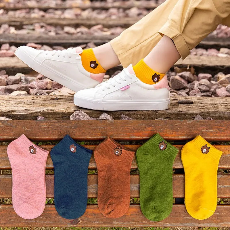 Cute Bear Low Tube Socks – Breathable Cotton Casual Footwear for Women