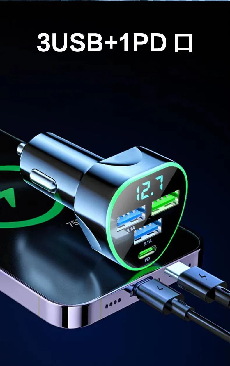 USB C Car Phone Charger – Fast Charging Adapter with LED Voltage Display