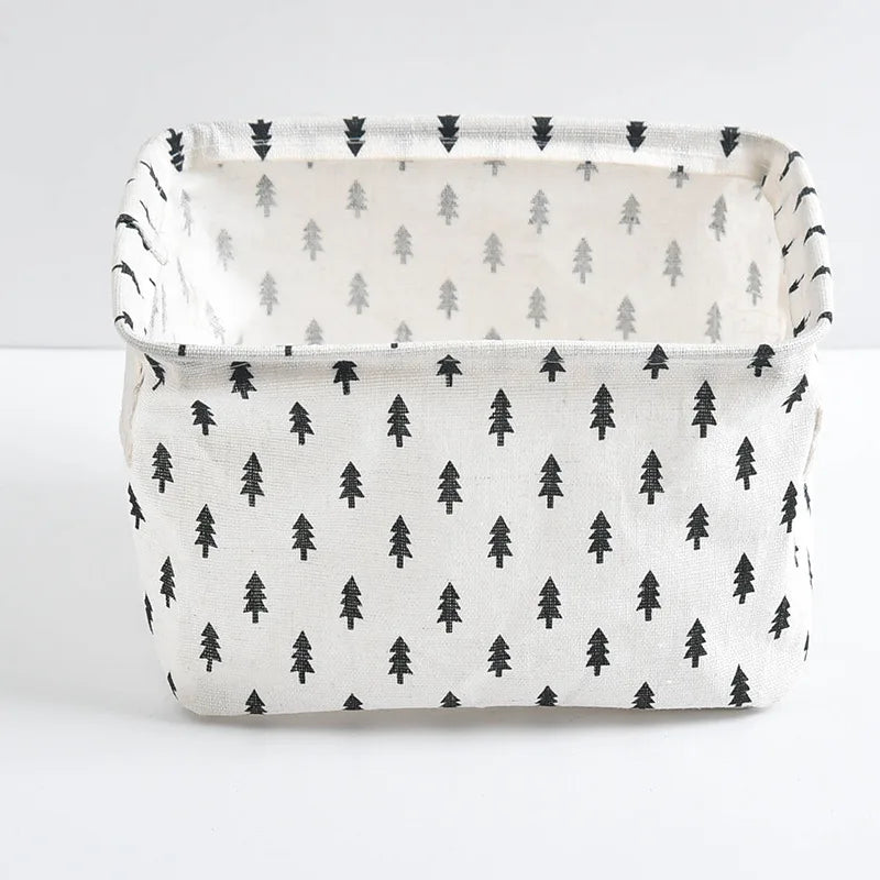 Foldable Cotton Linen Storage Basket – Small Desktop Organizer for Home