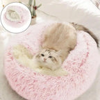 Plush Round Pet Bed – Warm 2-in-1 Cave Mattress for Small Cats and Dogs